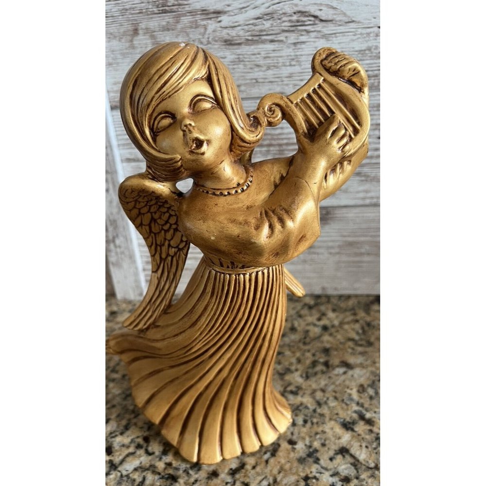 Vintage Angel With Harp 12” Atlantic Mold Gold